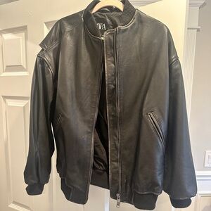 Zara Leather Bomber Jacket